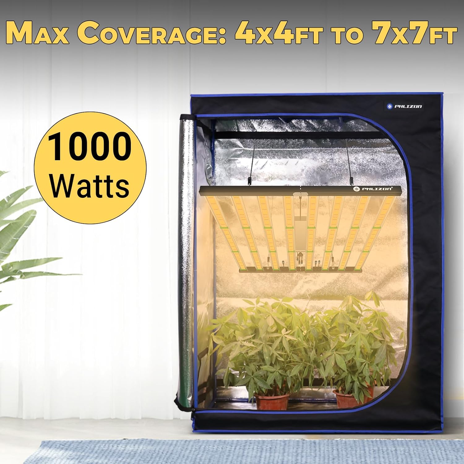 PHLIZON Grow Light PHLIZON FD9600 1000W Full-Spectrum+UV/IR Daisy Chain Dimmable Cost-effective High-yield Commercial LED Grow Light for 6×6FT PH-FD100-E