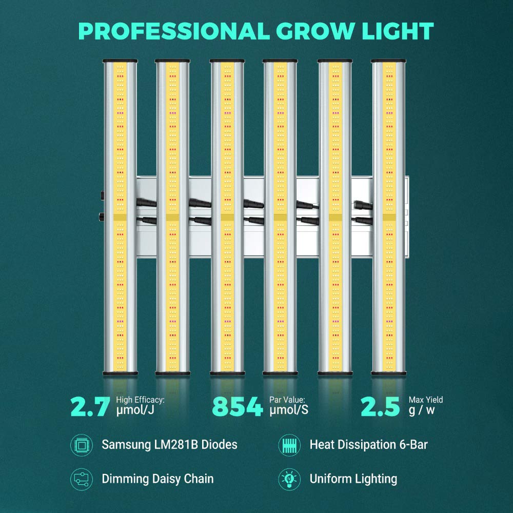 PHLIZON Grow Light PHLIZON PHB6 320W Full-spectrum+UV/IR Daisy Chain Dimmable Cost-effective High-yield Commercial LED Grow Light for 3×3 PH-B6