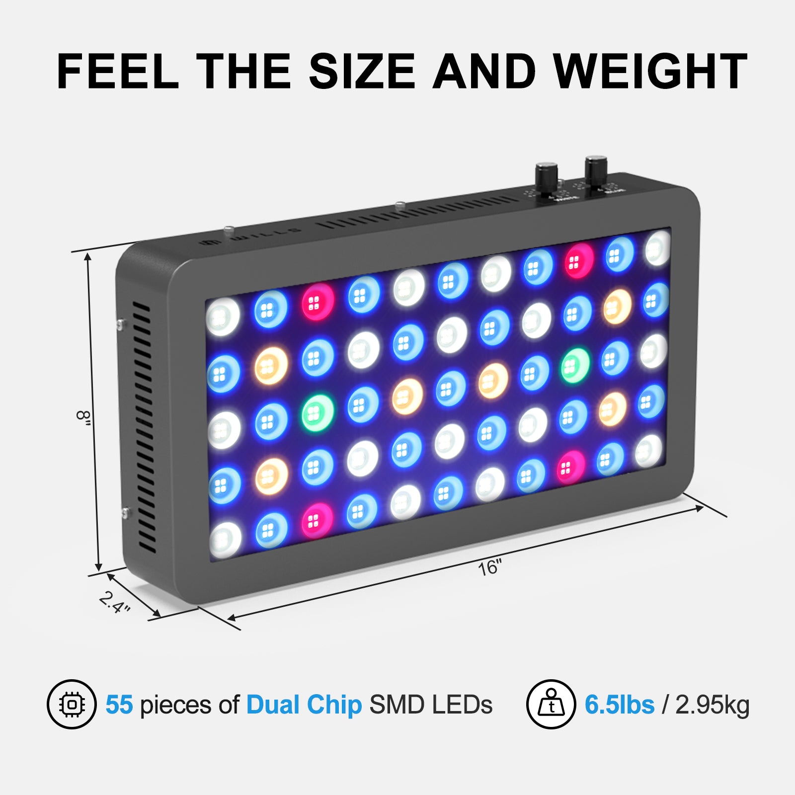PHLIZON US Official Store Wills Aquarium Light 100W Full Spectrum LED Reef Lights for Coral Saltwater Fish Tank, Soft/LPS Corals Blue/White Dual Dimmable Channels,55 Premium SMD LEDs, Daisy Chain Design, Hanging Kit
