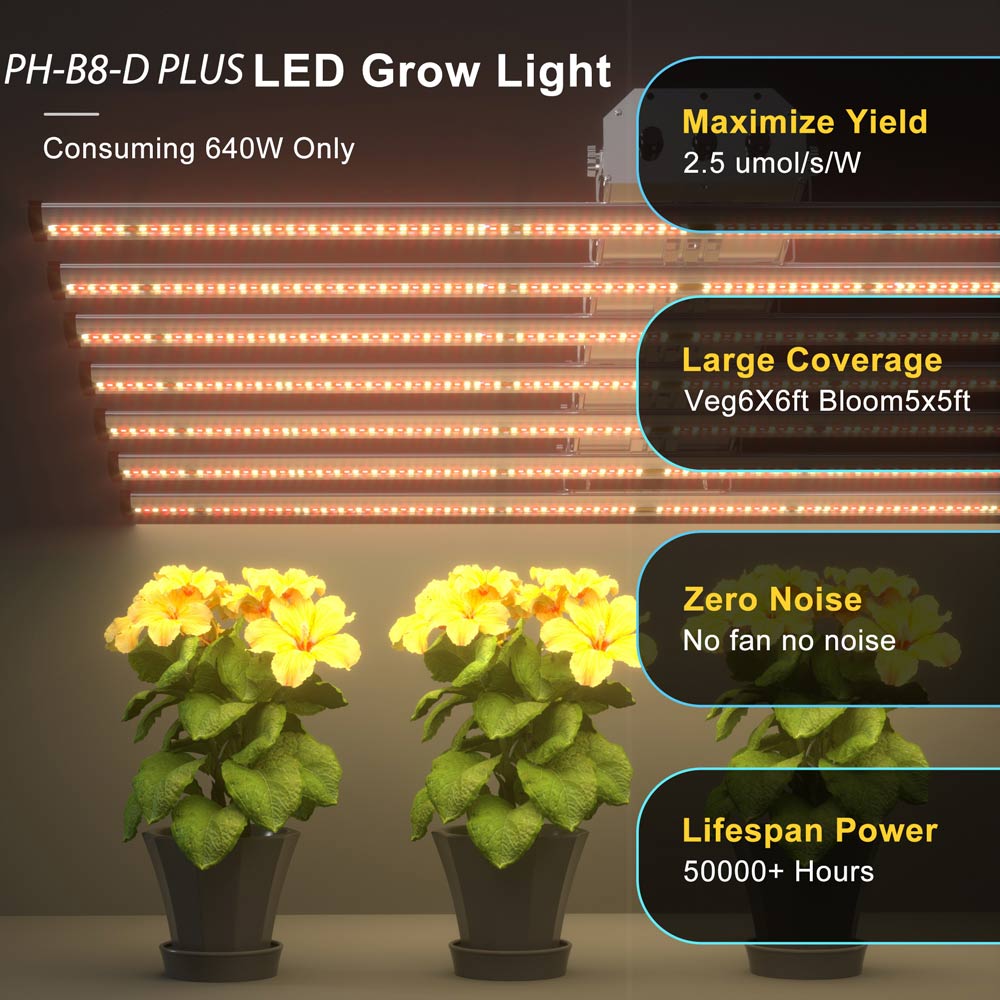 PHLIZON PH-B8-D PLUS 640W Full-spectrum UV/IR LED Grow Light Triple-channel Dimming