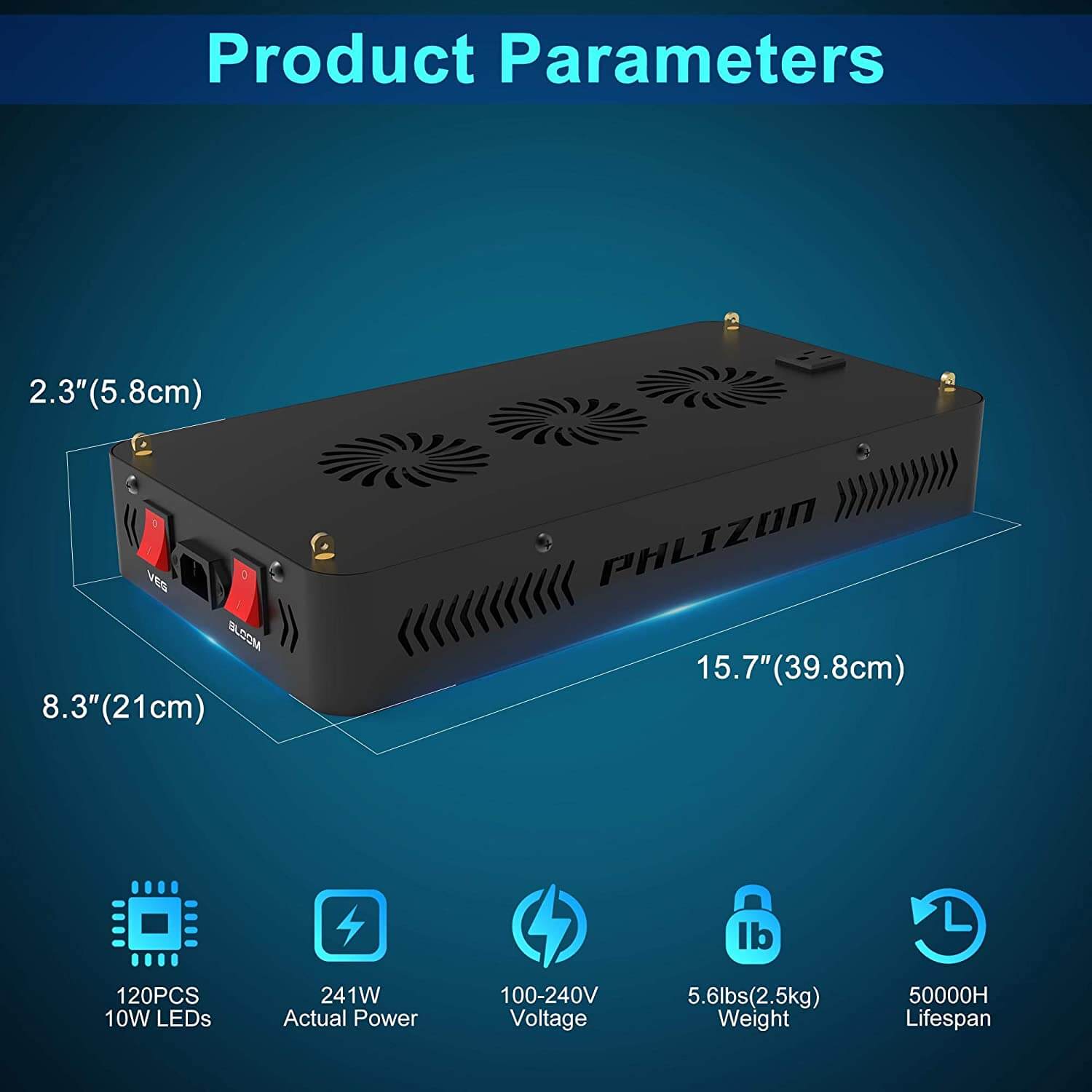 PHLIZON Grow Light PHLIZON DS1200 Double Switch LED Grow Light with Daisy Chain Design PH-D12